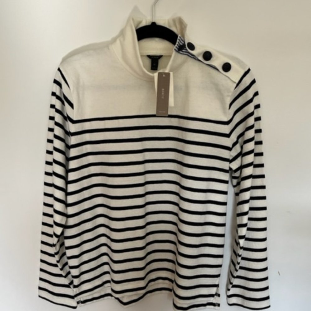 NWT J Crew Button Up High Neck Long Sleeve Stripes Shirt size M